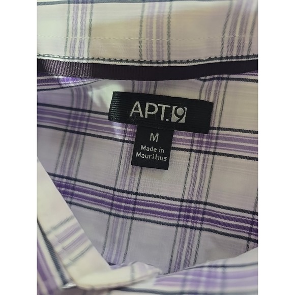 Apt 9 Shirt Mens Medium Business Casual Button Up Purple Plaid Long Sleeve - Picture 4 of 7